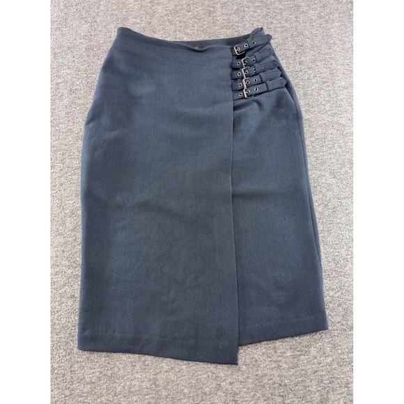 Worthington Dresses & Skirts - Worthington Navy Blue Buckle Wrap Pencil Skirt Textured Knee Length Womens 10